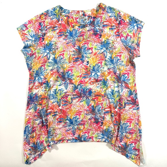 Lulu B Multicolor Floral Tee Shirt Handkerchief Hem - Picture 1 of 6